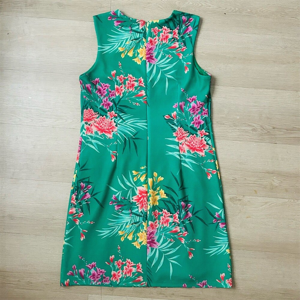 JH by Ann Taylor Dress Womens Size 8 Green Tropical Floral Sheath Knee - Picture 4 of 5